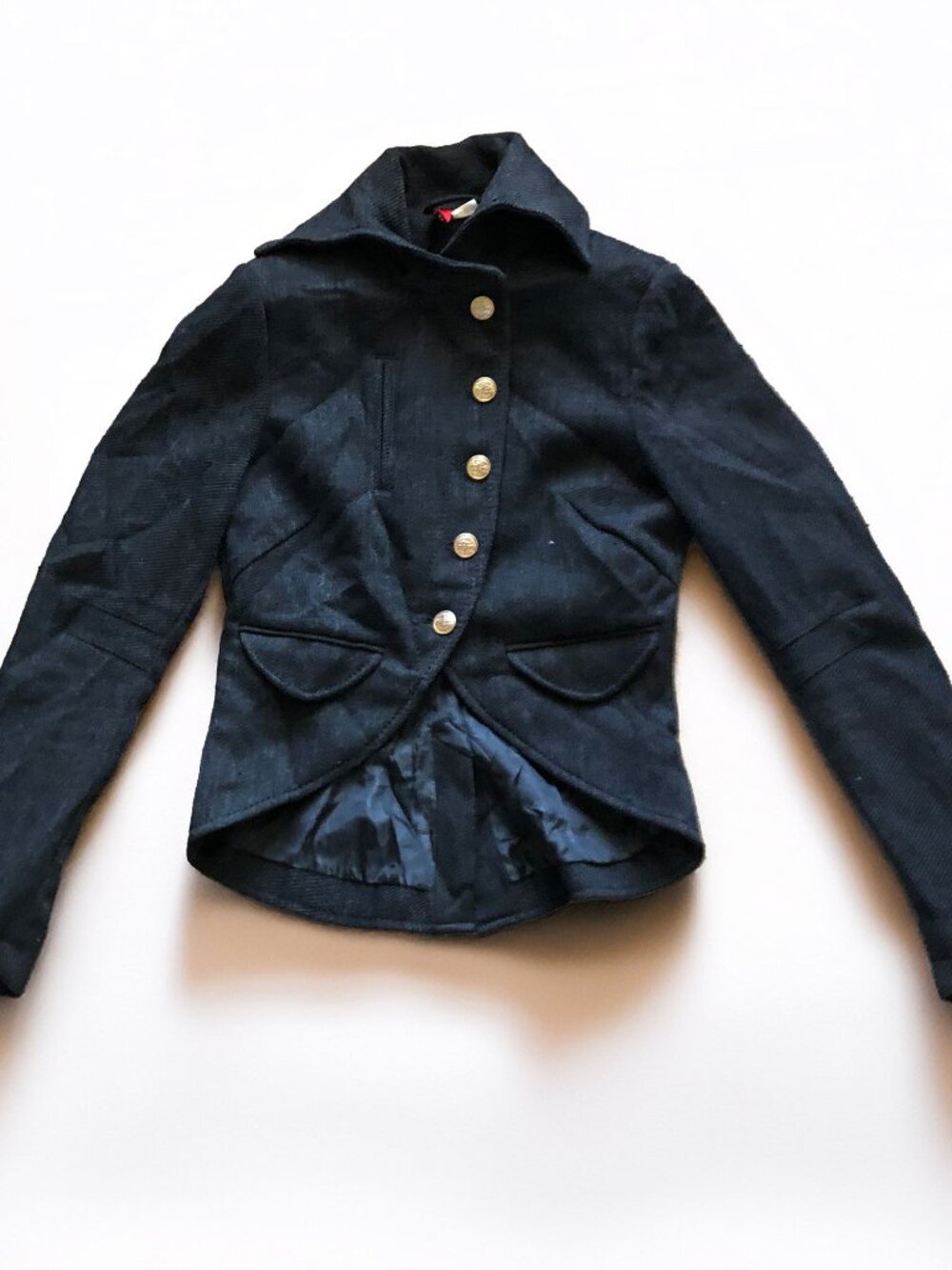 H&M Divided Black Military Blazer Jacket with Gold Crest Buttons